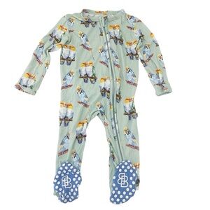 Little Bum Bums Zipper Bamboo Footie Pajamas Green Blue Parakeet Lovebirds 6-9M